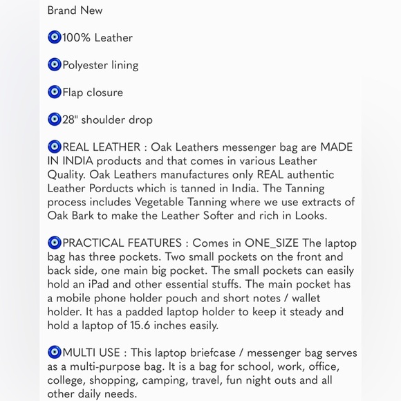 New  Leather Messenger Bag for Men/Unisex Laptop Briefcase Bag - Picture 7 of 7